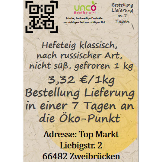Hefeteig klassisch, nach russischer Art, nicht süß, gefroren 1 kg