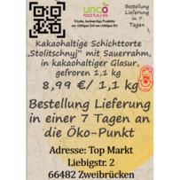 Kakaohaltige Schichttorte  "Stolitschnyj" mit Sauerrahm, in kakaohaltiger Glasur, gefroren 1,1 kg