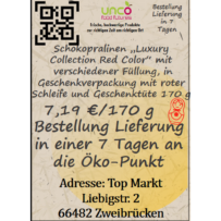 Schokopralinen "Luxury Collection Red Color" mit verschiedener Füllung, in Geschenkverpackung mit roter Schleife und Geschenktüte 170 g
