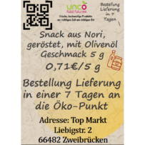 Snack aus Nori, geröstet, mit  Olivenöl Geschmack 5 g