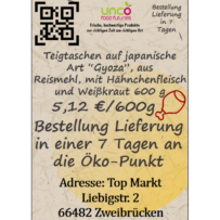 Teigtaschen auf japanische Art "Gyoza", aus Reismehl, mit Hähnchenfleisch und Weißkraut 600 g