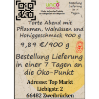 Torte Abend mit Pflaumen, Walnüssen und Honiggeschmack 900 g