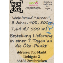 Weinbrand "Arcon", 3 Jahre, 40%, 500ml