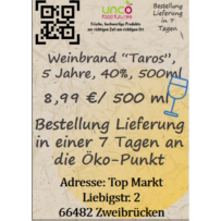 Weinbrand "Taros", 5 Jahre, 40%, 500ml